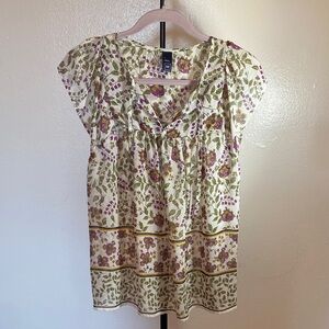 GAP Cream and Purple Floral Blouse